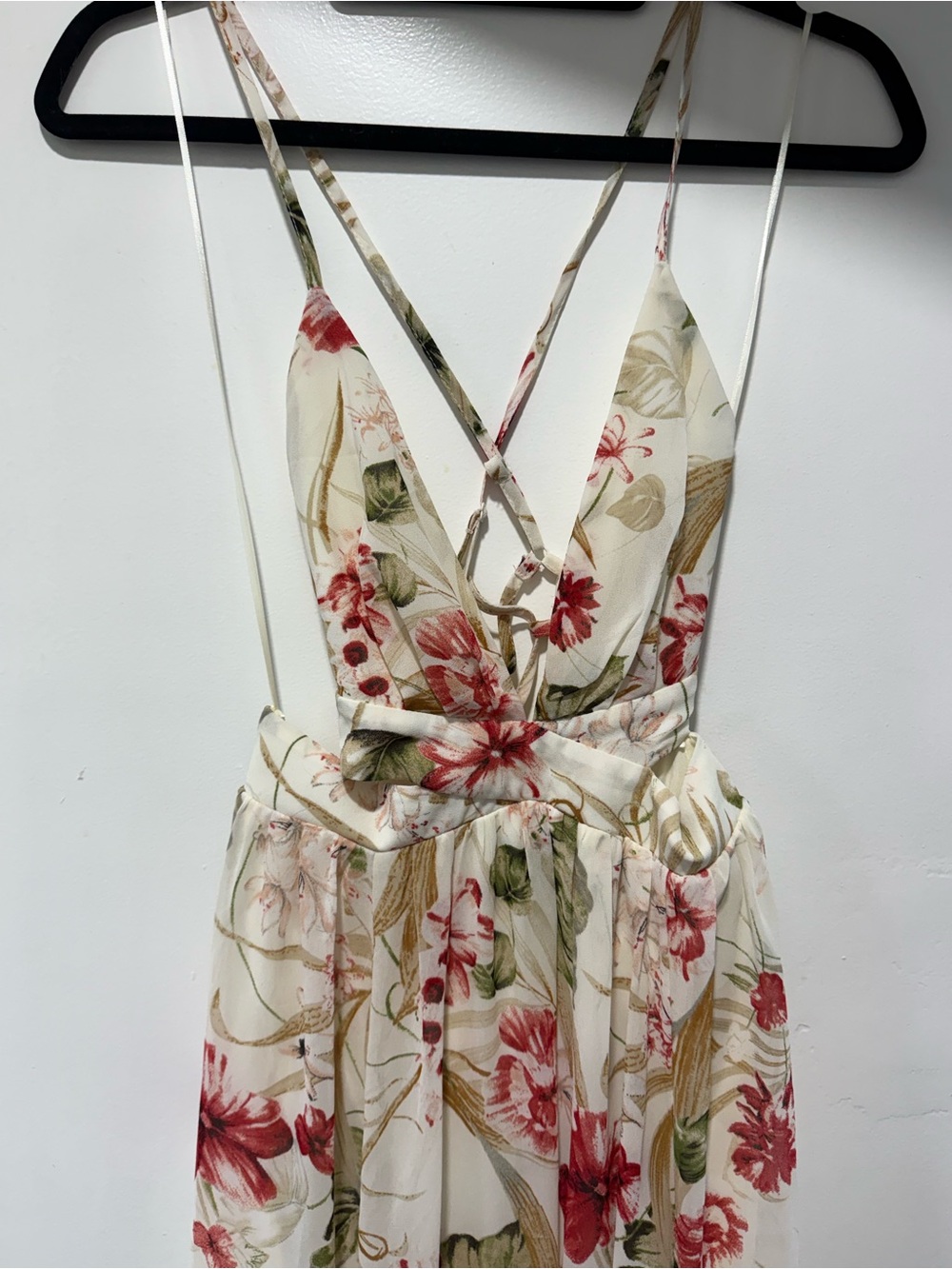 Fashion Nova Cream Floral Halter Maxi Dress with Pink Accents - Picture 4 of 5
